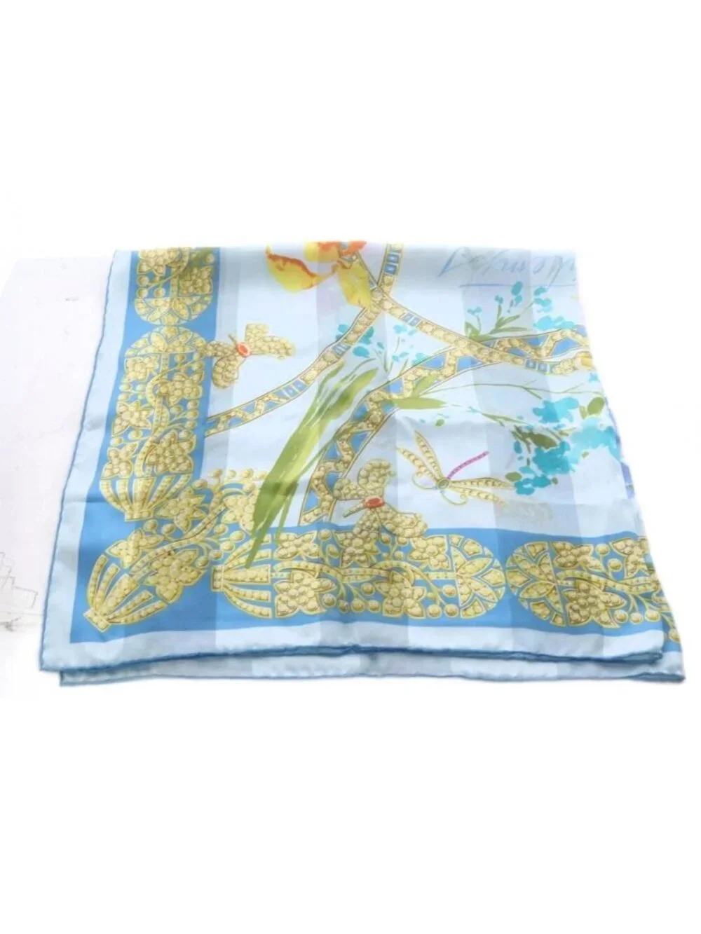 Cartier Scarf Dragonfly Butterfly Logo Silk Blue